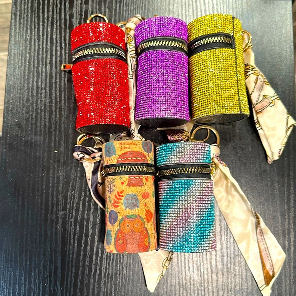 Stylish Glitter Cylinder Bag - Multiple Colors lap stick, inhaler, key fob